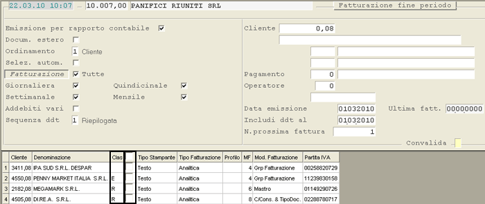 Emissione per Rapporto Contabile: visualizzazione data-grid