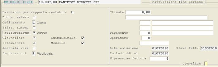 Emissione Standard: videata di selezione