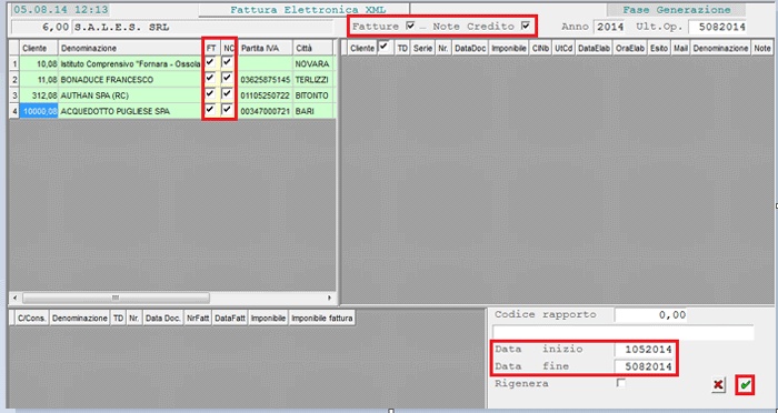 Generazione Fattura Elettronica PA: selezione Clienti