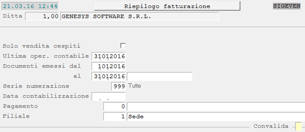 Selezioni per il Riepilogo Fatturazione