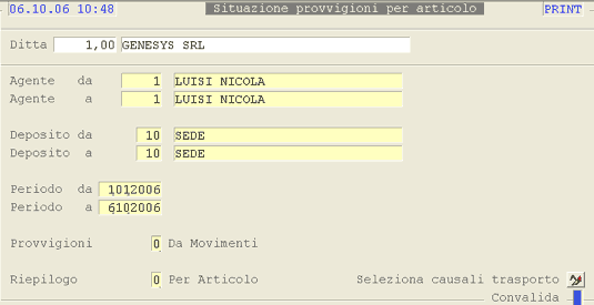 Analisi Provvigioni: 2° videata