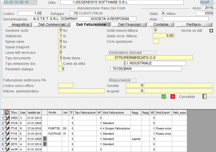 Clienti: Dati Fatturazione - 3° videata