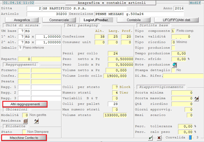 Packaging/Produzione - 3° videata