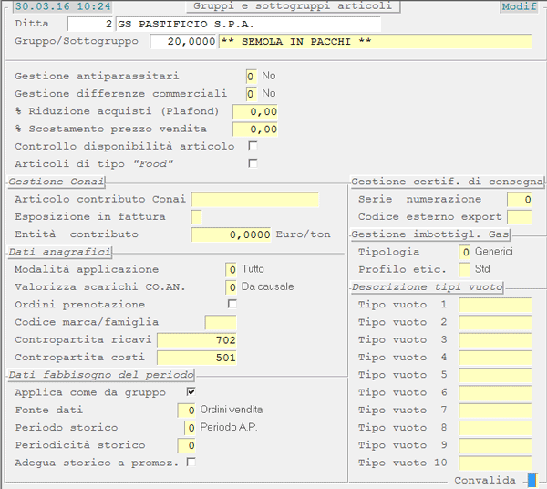 Tabella Gruppi/Sottogruppi Magazzino