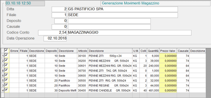 Generazione Movimenti Vari