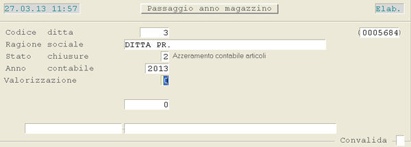 Passaggio Anno Magazzino - fase di Valorizzazione