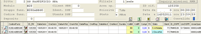 Inquiry Missioni RMH: elenco in modalità data-grid