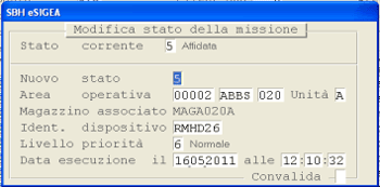 Inquiry Missioni RMH: modifica Stato Missione