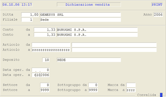 Dichiarazione Vendita: stampa