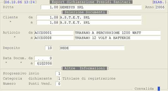 Dichiarazione Vendita: generazione flusso