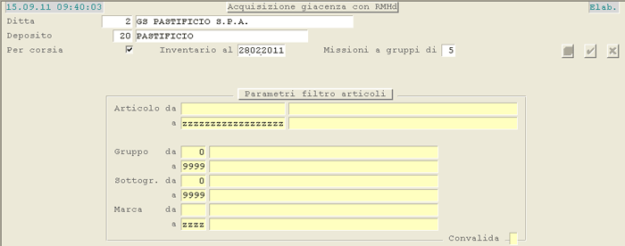 Acquisizione Esistenza Fisica - Giacenza con RMHd: impostazioni iniziali