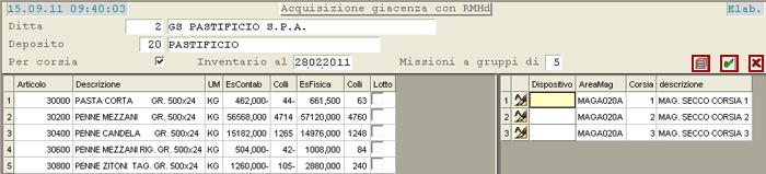 Acquisizione Esistenza Fisica - Giacenza con RMHd: visualizzazione data-grid