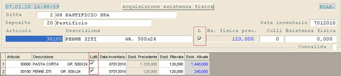Acquisizione Esistenza Fisica alla Data: videata di selezione
