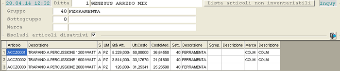 Lista Articoli non inventariabili