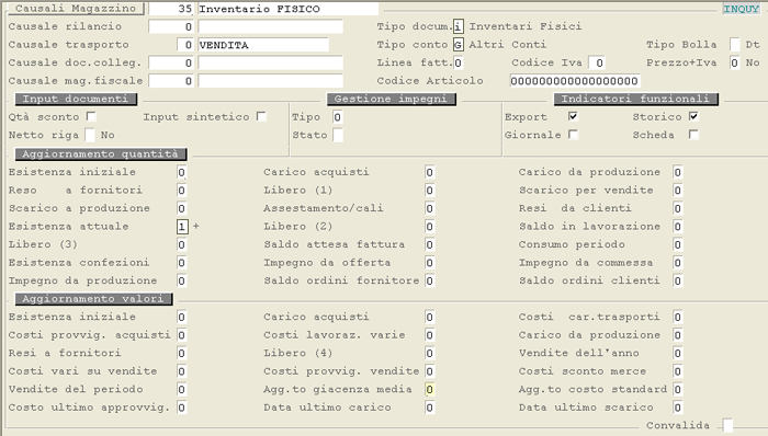 Causale 35: Inventario Fisico