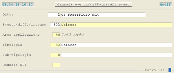 Causale 802 - Sblocco Pallet/SSCC