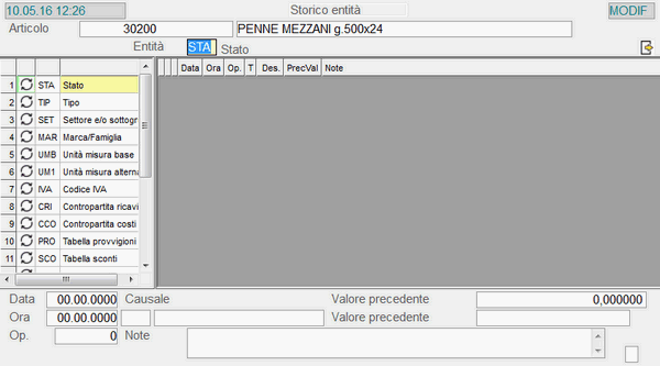 Window Storico Entità