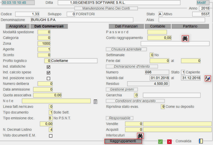 Dati del Rapporto Commerciale