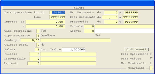 Inquiry Partitari Co.An.: window Parametri Filtro