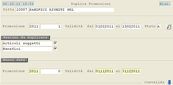 Duplica Promozione: videata di selezione