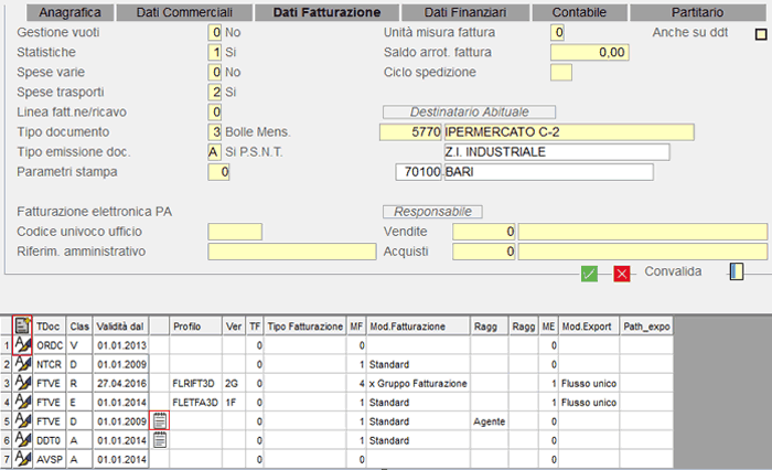 Dati Fatturazione - visualizzazione metodi di distribuzione