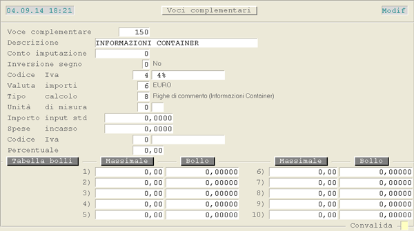 Esempio Voce Complementare per righe di commento