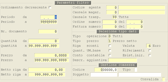 Inquiry Movimenti Magazzino: impostazione Parametri Filtro e Visualizzazione