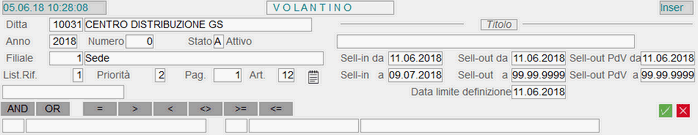 Immissione Volantino: dati di testa