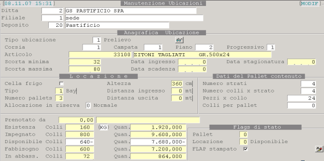 Articolo 33100: Anagrafica Ubicazioni a Picking