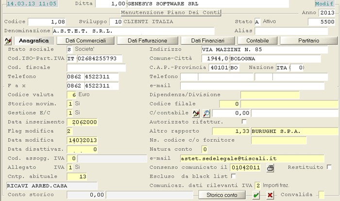 Clienti: Dati Anagrafici - 1° videata