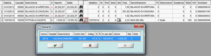 Inquiry Partitario Conto d'Immobilizzazione