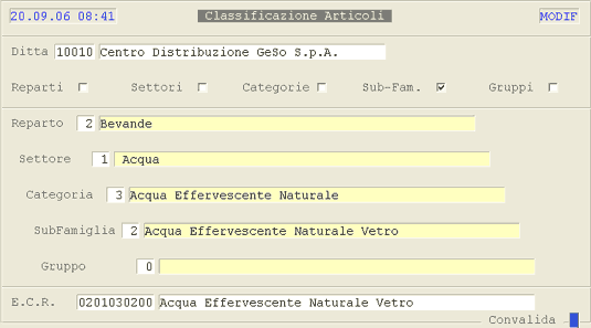 Tabella ECR - Classificazione Articoli