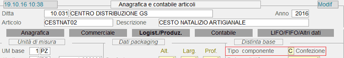 Codifica Articolo Confezione dalla funzione Anagrafica Articoli: 2° videata