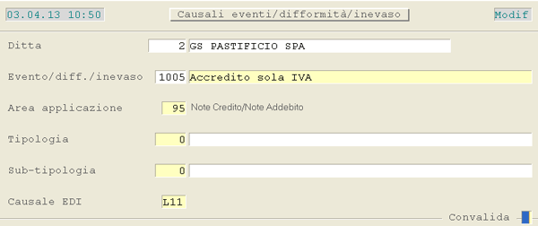 Causali Difformità/Inevaso