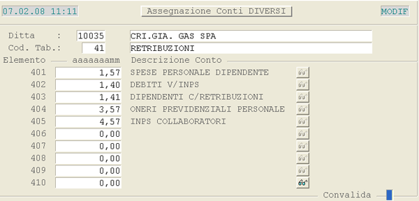 Dati di Servizio: Assegnazione Conti Standard Diversi