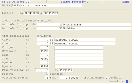 Videata di selezione per la Stampa Promozioni