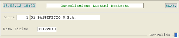Cancellazione Listini Dedicati