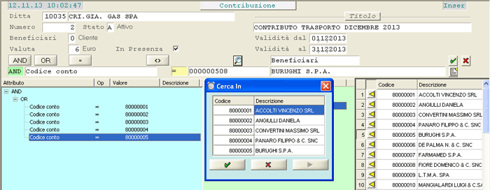 Immissione Contribuzione: visualizzazione elenco Beneficiari