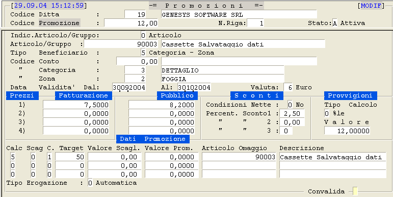 Immissione Promozione con Tipo Calcolo 5