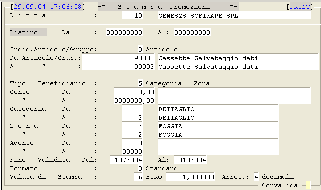 Videata di selezione per la Stampa Promozioni