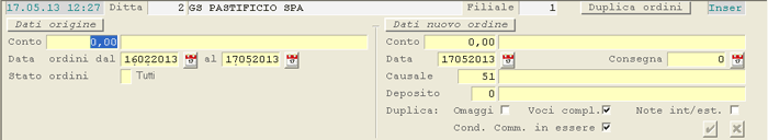 Duplica Ordini: videata di selezione