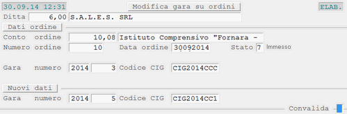 Modifica Gara su Ordine Vendita