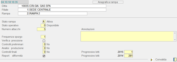 Anagrafica Rampa: 1° videata