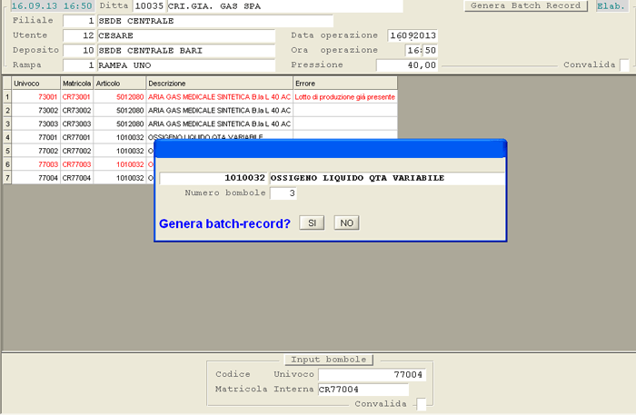 Generazione Batch-Record: conferma definitiva