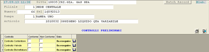 Batch-Record: Controlli preliminari