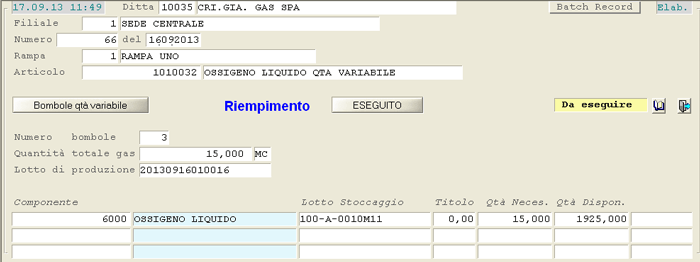 Batch-Record: Riempimento