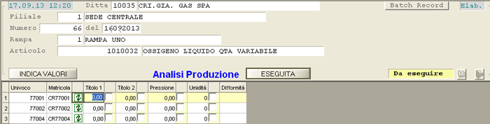Batch-Record: Analisi Produzione