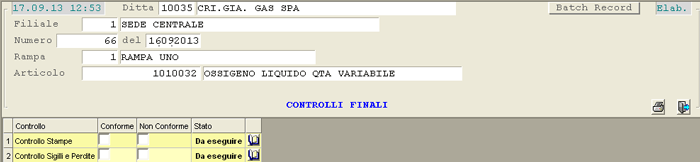 Batch-Record: Controlli Finali