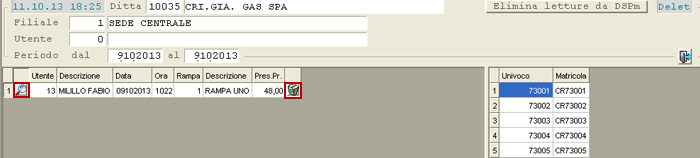 Elimina Letture da DSPm