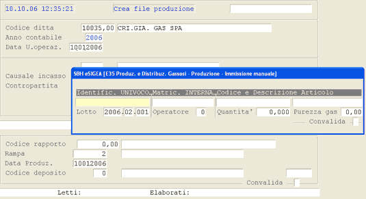 Produzione: Immissione Manuale